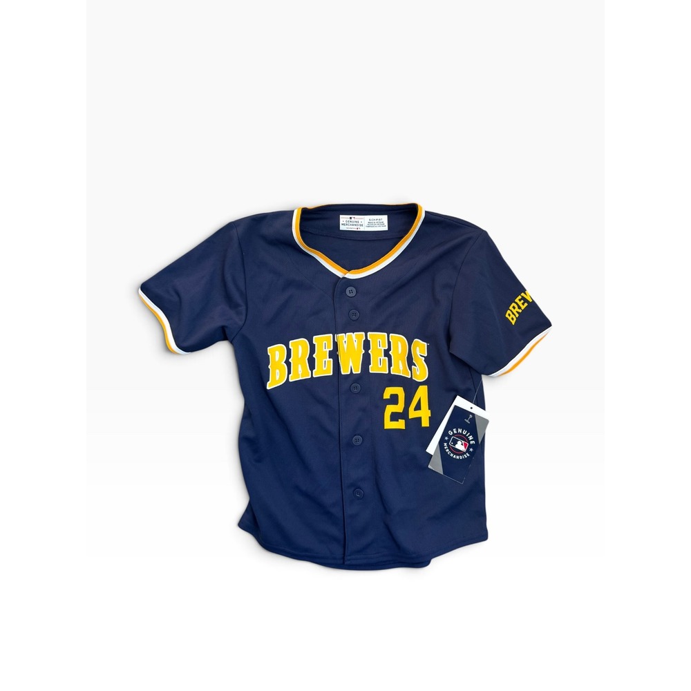 MLB Milwaukee Brewers William Contreras 24 Kids Jersey Navy Blue XS 4/5 NEW - Picture 1 of 4